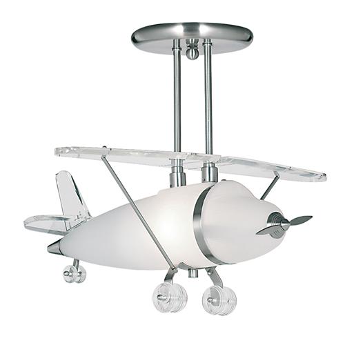 Novelty Aeroplane Satin Silver/Frosted Glass Ceiling Light 737