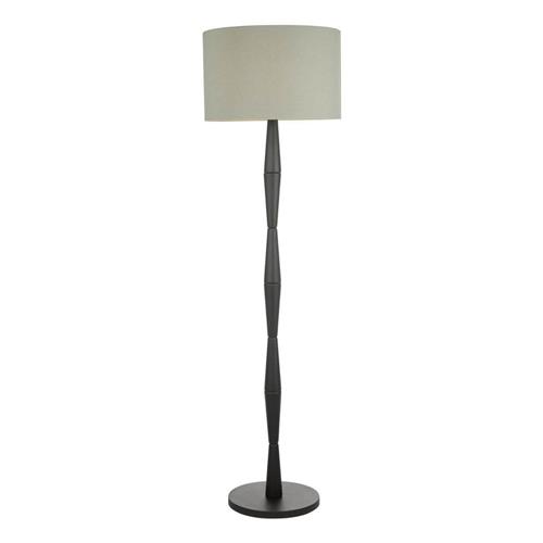 Sierra Satin Black Solid Wood & Grey Shade Geometric Floor Lamp SIE4922+PYR1839
