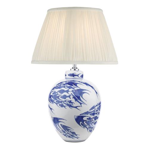 Simone White & Blue Fish Table Lamp With Ivory Shade SIM4223+ULY1415