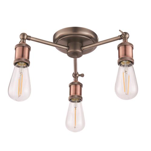 Hal 3 Light Aged Pewter & Copper Industrial Semi Flush Fitting 76124