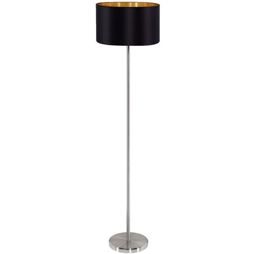 Maserlo Satin Nickel Floor Lamp with Black And Gold Shade 95169