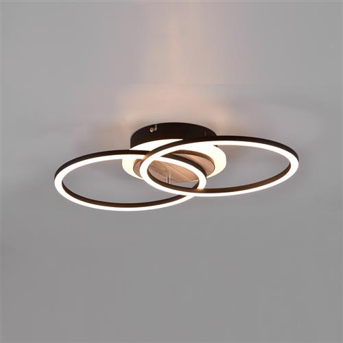 Giro LED Round Black And Wood Semi-Flush Ceiling Light R62783635
