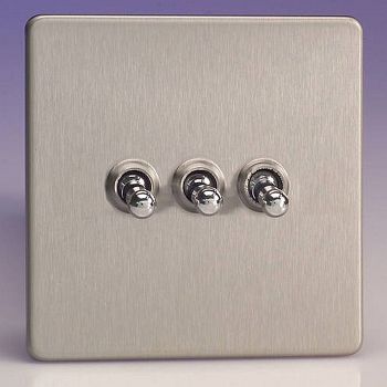 Brushed Steel 3-Gang Triple Toggle Switch XDST3S