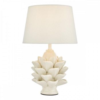 Zala Cream Ceramic Artichoke Table Lamp & White Shade ZAL4233