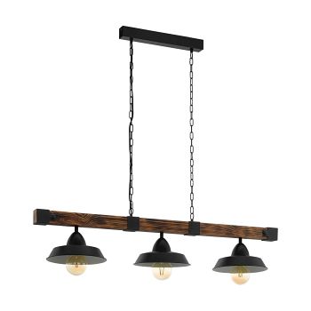Oldbury Steel/Rustic Wood Three Light Ceiling Pendant 49685