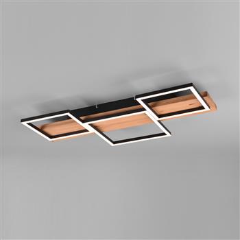 Harper LED 3 Light Matt Black And Wood Flush Ceiling Fitting 622910332