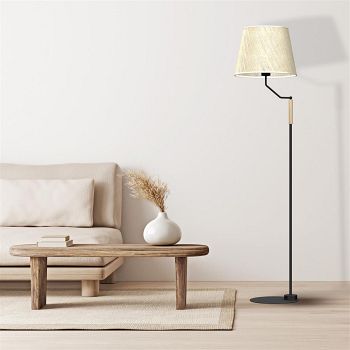 Etna Black and Wood Floor Lamp with Rattan Shade MLP7279