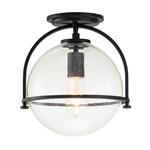 Semi-Flush Single Globe Ceiling Light Clear Glass Black QN-SOMERSET-F-C-BK
