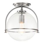 Semi-Flush Single Globe Ceiling Light Clear Glass Brushed Nickel QN-SOMERSET-F-C-BN