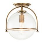 Semi-Flush Single Globe Ceiling Light Clear Glass Heritage Brass QN-SOMERSET-F-C-HB