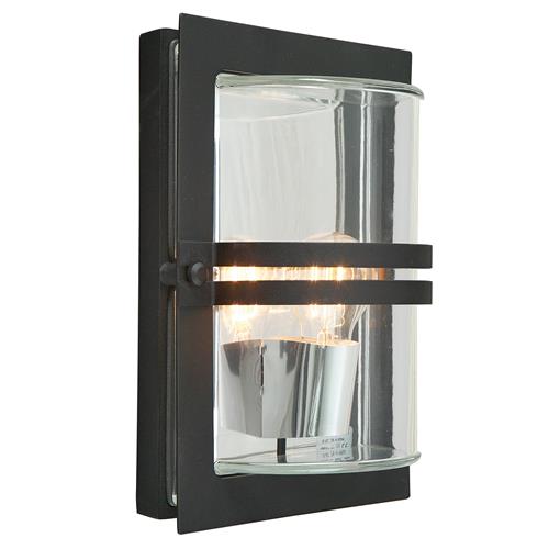 Outdoor IP54 Clear Glass Wall Light Black Finish BASEL-E27-BLK-C