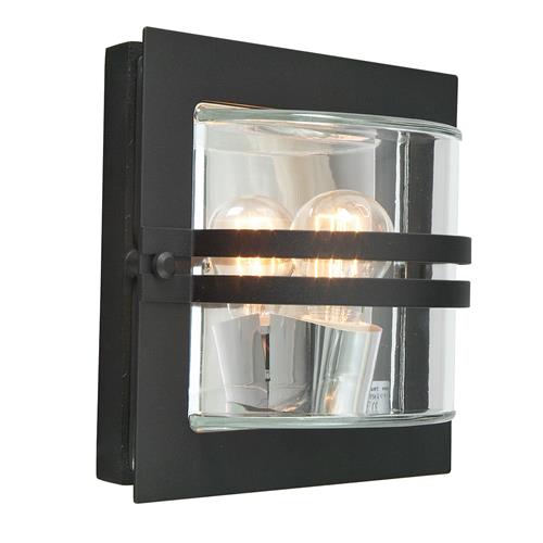 Outdoor IP54 Clear Glass Wall Light Black Finish BERN-E27-BLK-C