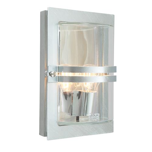Outdoor IP54 Clear Glass Wall Light Galvanized Finish BASEL-E27-GAL-C