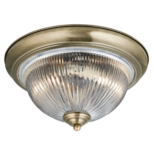 American Diner Antique Brass and Ribbed Glass Flush Ceiling Light 4370