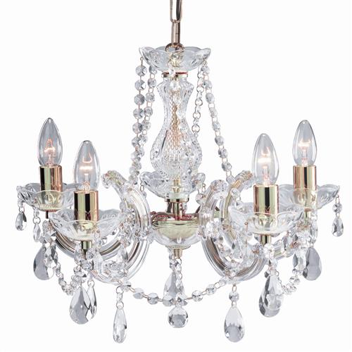 Marie Therese Brass and Clear Crystal 5 Arm Chandelier 699-5