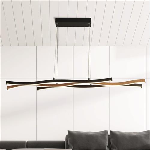 Bloom LED Dimmable CCT Black and Wood Effect Pendant 32104-1BK