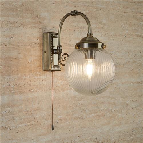 Belvue Antique Brass Single Bathroom Wall Light 3259AB