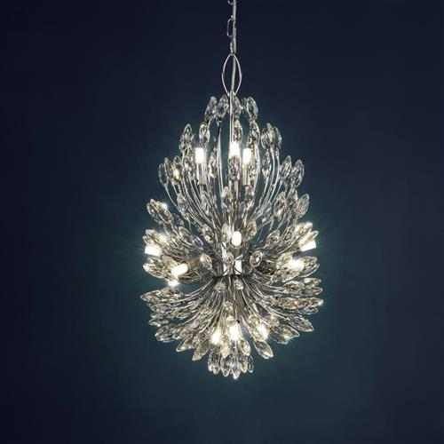 Peacock Polished Chrome And Crystal 14 Light Ceiling Pendant 86012-14CC