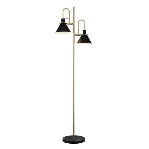 Trombone Brass & Black Two Light Floor Lamp 8129BK