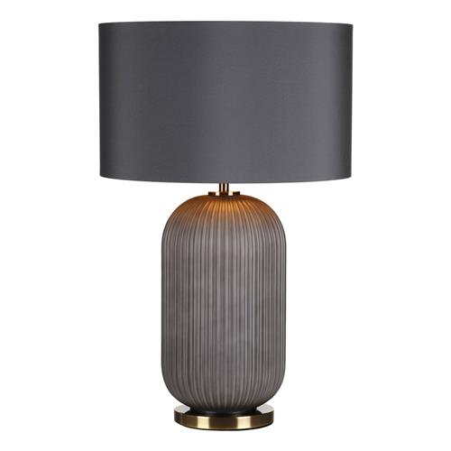 Helicon Grey Ribbed Table Lamp And Grey Faux Silk Shade HEL4239