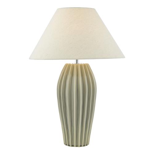 Rosario Grey Ribbed Ceramic Table Lamp & White Linen Shade ROS4239+CLE1633