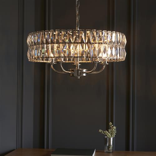 Clifton Bright Nickel And Crystal 5 Light Pendant 104467