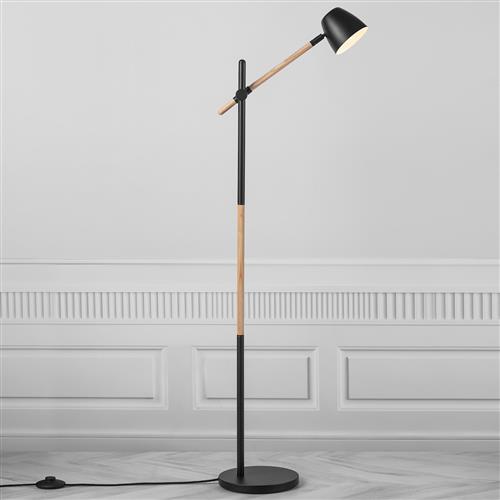 Theo Black and Wood Reading Floor Lamp 2112654003