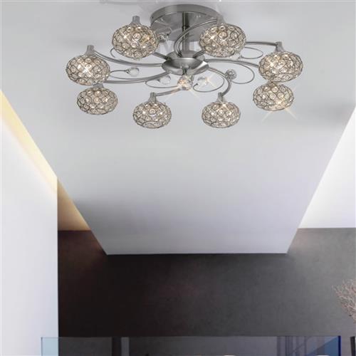 Cara Satin Nickel And Crystal 8 Arm Ceiling Light IL30938