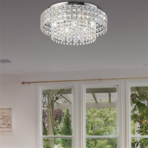 Edison 7 Light Round Chrome And Crystal Ceiling Fitting IL31151