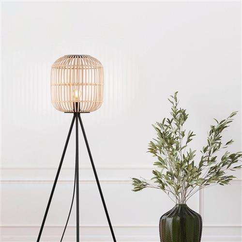 Bordesley Natural Wood And Black Floor Lamp 43219