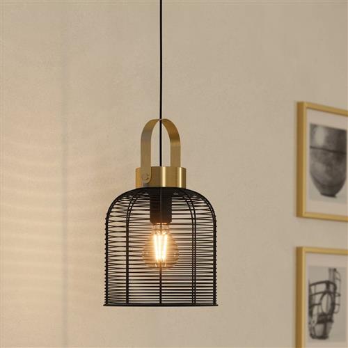 Roundham Brushed Brass And Black Small Ceiling Pendant 43963