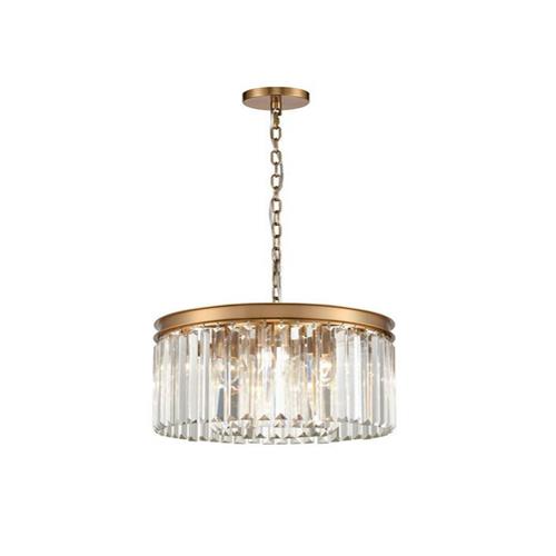 Caspian Small Drum Shaped Brushed Brass & Crystal Pendant TP2465-5