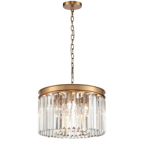 Caspian Small Drum Shaped Brushed Brass & Crystal Pendant FRA575