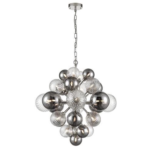 Cassius Smoked & Clear Glass Chrome Pendant FRA525