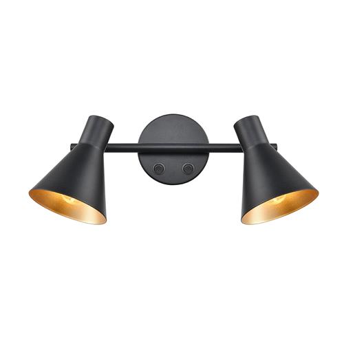 Fable Double Switched Adjustable Black & Gold Wall Light FRA509