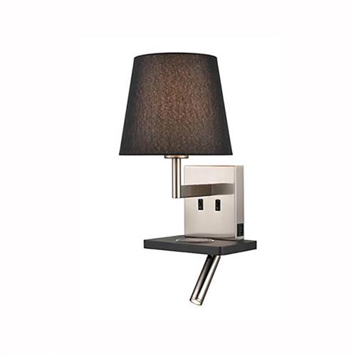 Lonnie LED Black Tapered Shade & Satin Nickel USB Charger Wall Light QF123/1175