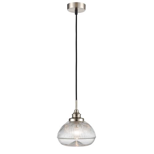 Acoste Satin Nickel & Clear Ribbed Glass Pendant PCH422