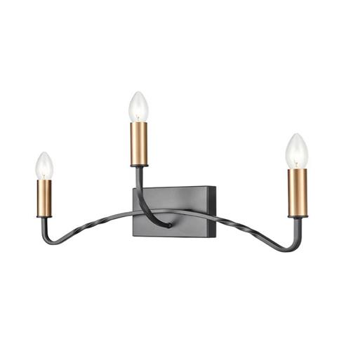 River 3 Arm Dark Antique Bronze /Brushed Brass Twisted Wall Light TP2455-3