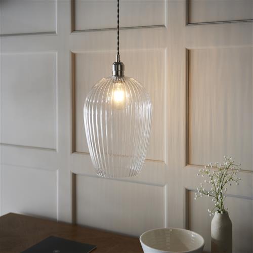 Bright Nickel and Ribbed Glass Large Pendant Corbin-PD14