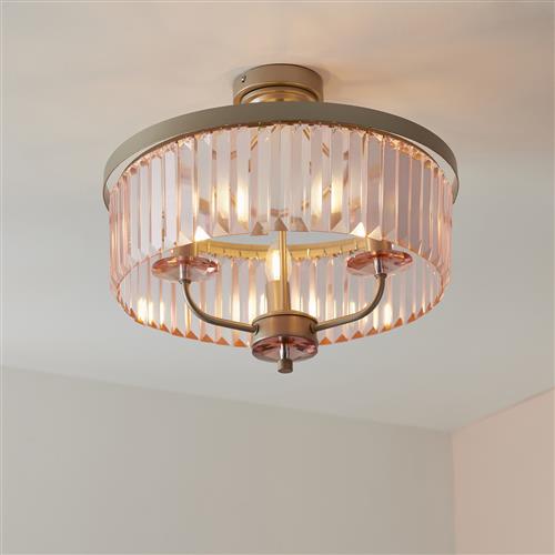 Champagne Three Light Rose Pink Glass Ceiling Light Aglaia-SCR