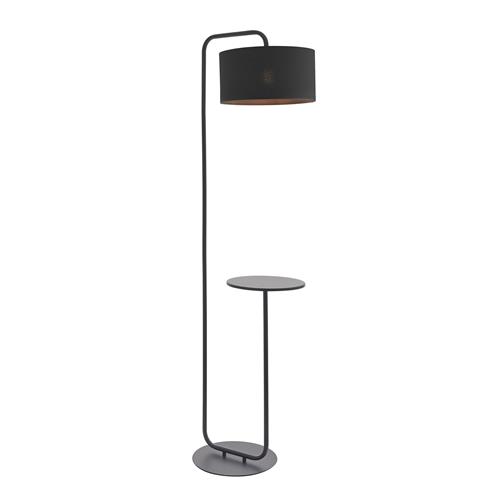 Satin Black Floor Lamp with Table Attached Agonis-FBB