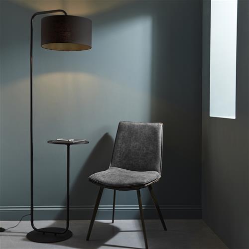Satin Black Floor Lamp with Table Attached Agonis-FBB
