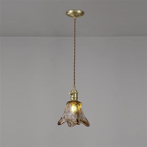 Gresham Brass And Pale Gold Flowered Glass Ceiling Pendant LT32217