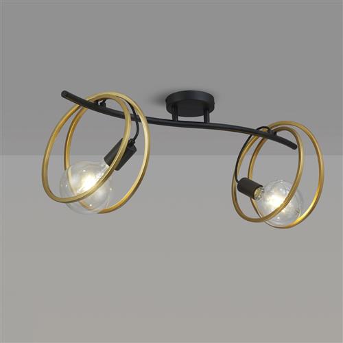 Oklahoma Matt Black And Painted Gold Double Ceiling Fitting LT31556