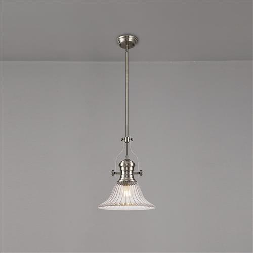 Rancho Satin Nickel And Clear Glass Ceiling Pendant LT32958