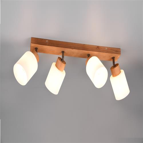 Assam Natural Wood And Opal Glass 4 Light Fitting R81114030