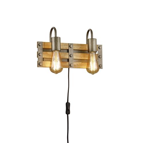Khan Natural Wood & Antique Nickel Double Wall Light 205570267