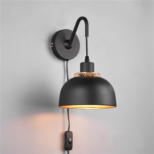Punch Black And Gold Mesh Plug-In Single Wall Light R20811732