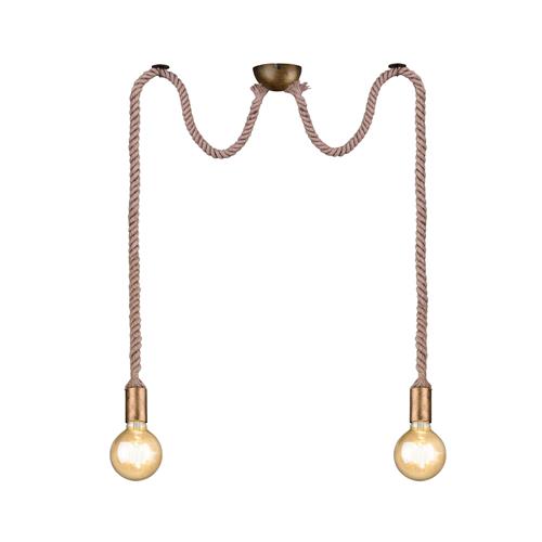 Rope Old Brass & Brown Two Light Ceiling Pendant 310100204