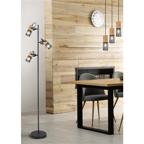 Tosh Natural Wood & Black Three Light Floor Lamp 404300332